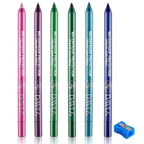 KARNAR 6Pcs Deep Sea Blue Green Colored Shimmer Glitter Gel Eyeliner Pencil Pen Set, Shimmer Metallic Glitter Eye Liner Shadow Pencils colorful Kit delineadores de colores para ojos D2