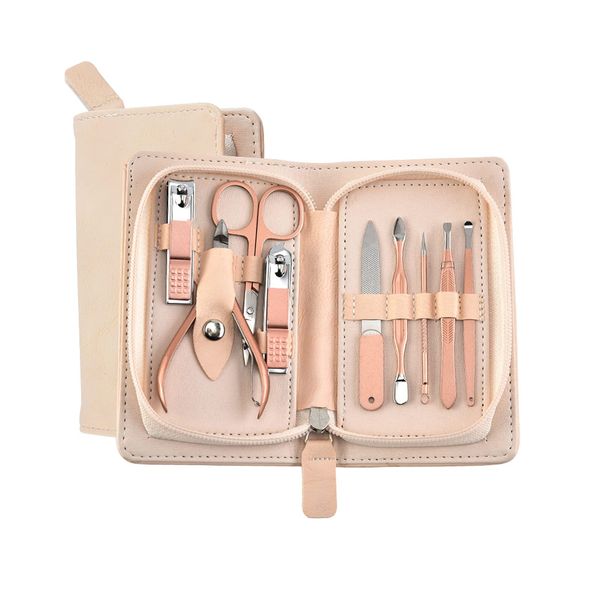 Baosentek 9 in1 Portable Manicure Set-Nail Clippers & Beauty Tool Set,Rose Gold Martensitic Stainless Steel Nail Care Set with Leather Bag,for Home-Outdoor-Travel-Beauty Salon,Gifts -Girls