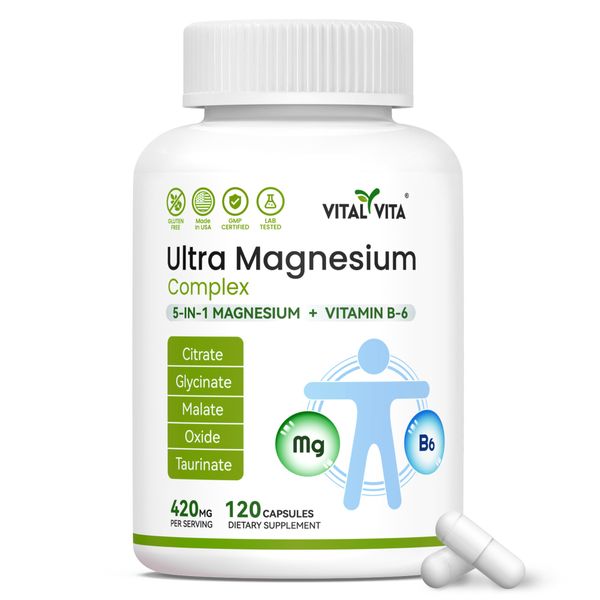 High Absorption Magnesium Glycinate, Malate, Taurinate, Oxide, Citrate and VB6
