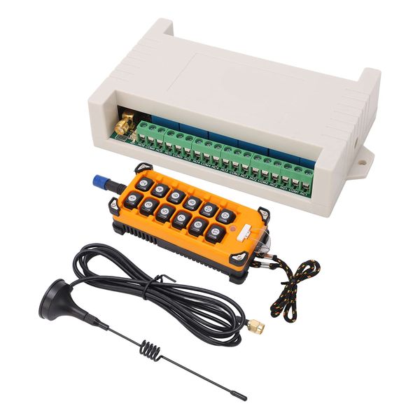 Crane Remote Control, Wireless 12 Key 433M Remote Control Encoder with Antenna 12 Channel, High Sensitivity Wireless Transmitter Push Button Switch Controller Relay Kit, #012
