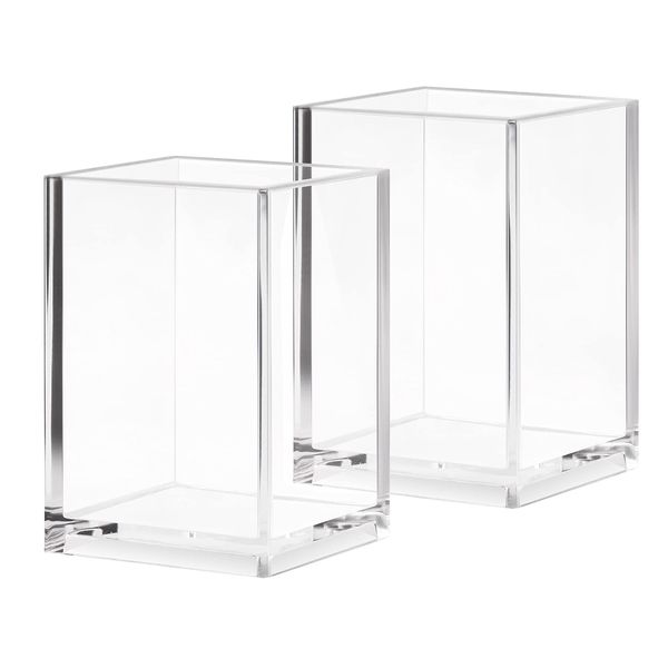 CECOLIC Acrylic Pen Holder 2 Pack Clear Pencil Holder Desk Accessories, Acrylic Pencil Cup Stationery Organizer for Office, School, Home Supplies