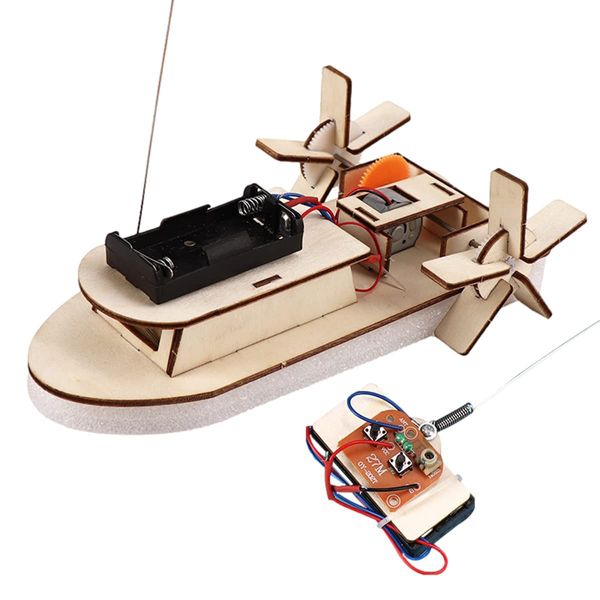 OULUN 3D Wooden Remote Control Boat, Motorized Construction Engineering Set