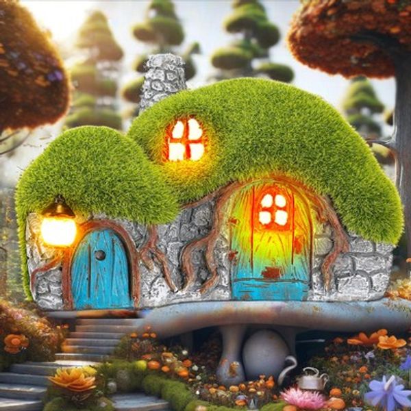 Outdoor Figurine Lights Garden House Statue - Outdoor Statues with Solar Ligh...