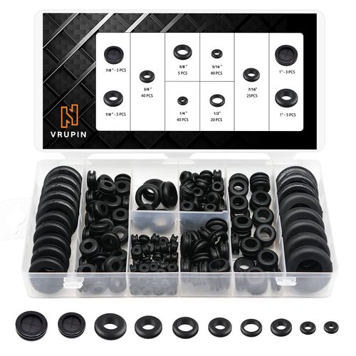 Vrupin 188 Pcs Rubber Grommets Kit - Rubber Washers for Wiring - 10 Different Sizes(1/4", 5/16", 3/8", 7/16", 1/2", 5/8", 7/8", 1" Inch)