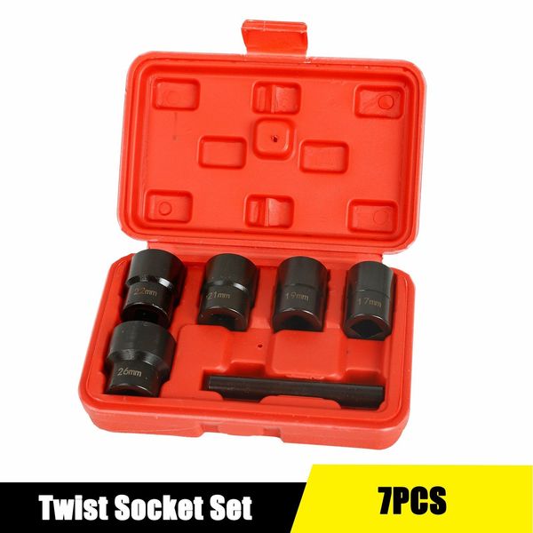 7pc Steel Deep Twist Socket Set 1/2" Drive Lug Nut Remover Extractor Tool Metric