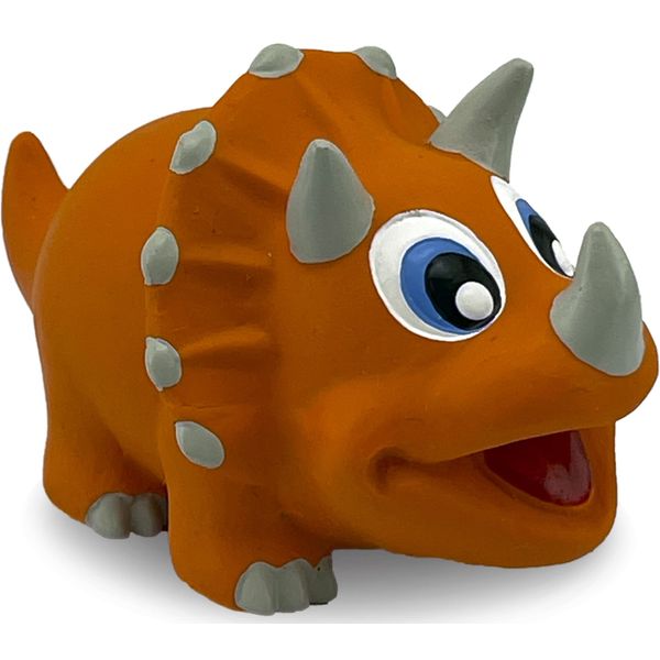 PetSport Naturflex Tiny Tots Small Triceratops Latex Dog Chew Toy | All-Natural Soft, Squeaky, Non-Toxic Rubber Chew Toy | Safe for Indoor Play | 4"