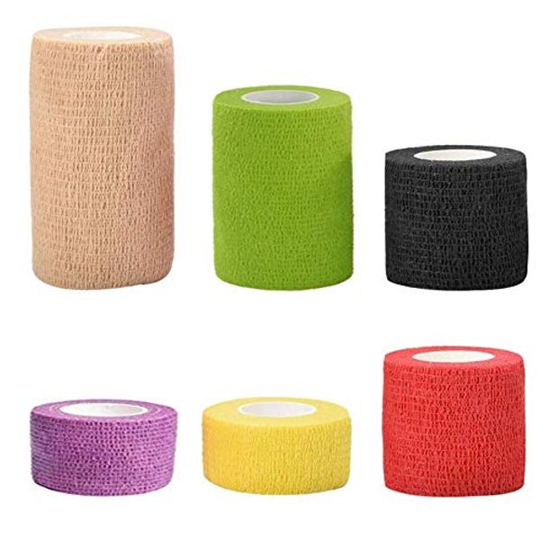 Cohesive Bandages, 6 Roll Self Adhesive Football Sock Tape, Vet Conforming Bandage Wrap for Dogs & Horses, Pet Bandages and Dressings for Paws, Wrist Tape & Ankle Sprain Tapes (6 Colours & 4 Size)