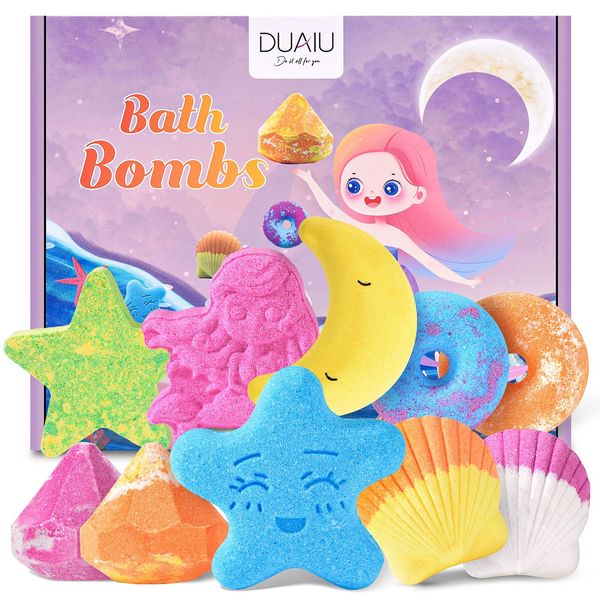 DUAIU Bath Bombs Gift Set, 10Pcs Bath Bombs for Kids Natural Handmade Bath Bomb Set Organic Bubble Bath Bombs with Essential Oil, Anniversary Birthday Gifts Set for Kids Women Girls