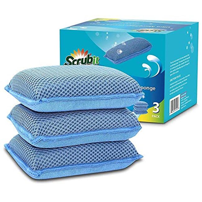 Kitchen Scrub Sponges - Non-Scratch Dishwashing Sponge for Cleaning Dishes,  pots and Pans - 5 Pack (Blue)