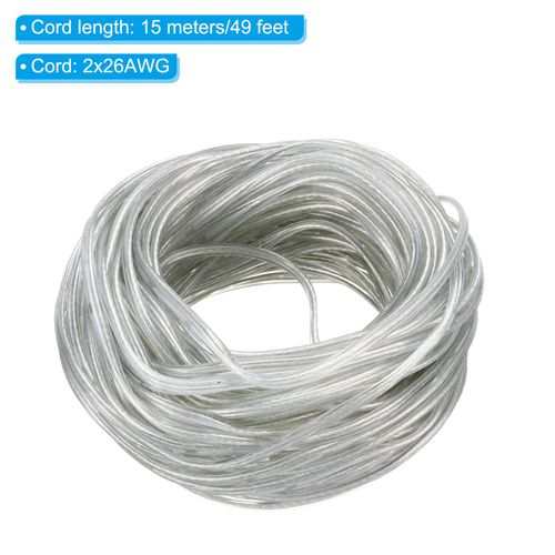 PATIKIL 49.2Ft 26/2 PVC Covered Copper Wire, 300V Soft Speaker Wire Insulated Heat Resistant Electronical Flexible Cable for LED Light Strip Audio Speaker Sound System, Clear, UL Listed