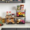 2 Set Large Stackable Wire Basket with Bamboo Tops & Tag- Pantry Organizer an...