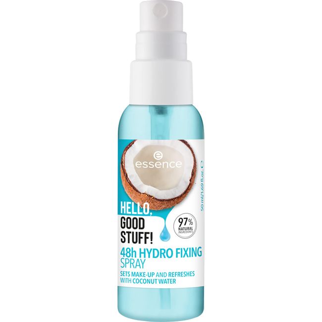 essence HELLO, GOOD STUFF! 48h HYDRO FIXING SPRAY, Transparent, feuchtigkeitsspendend, fixierend, erfrischend, natürlich, strahlend frisch, vegan, ölfrei, ohne Alkohol, ohne Parabene, 1er Pack (50ml)