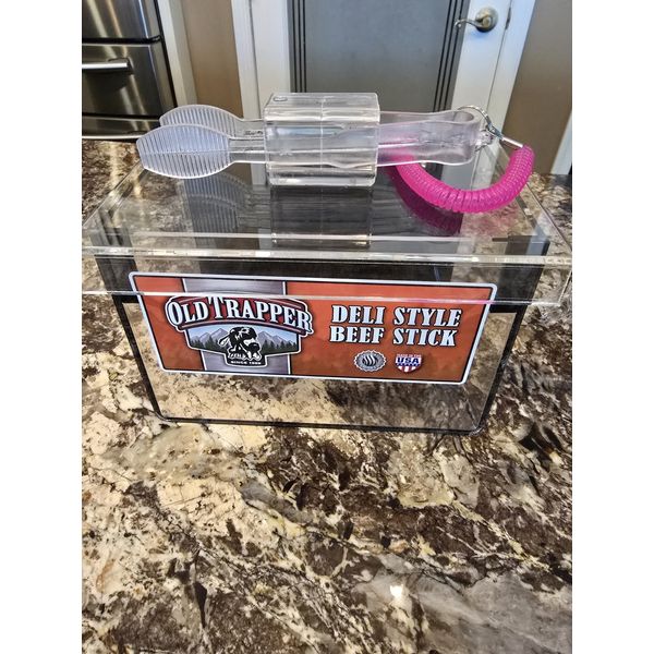 Old Trapper Beef Sticks Clear Acrylic Display Case/ Box With Tongs
