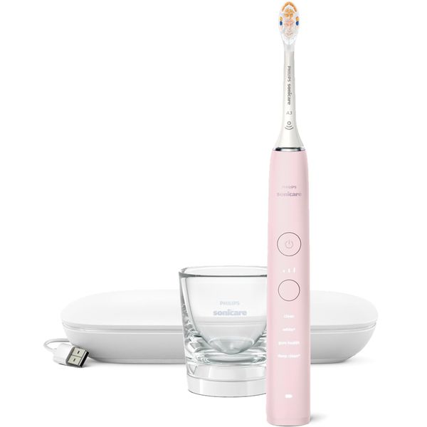 Philips Sonicare Diamond Clean 9000 Electric Toothbrush, Pink, Travel, Portable, Rechargeable, App Linked, Travel Case and Charger Glass Included HX9911/72