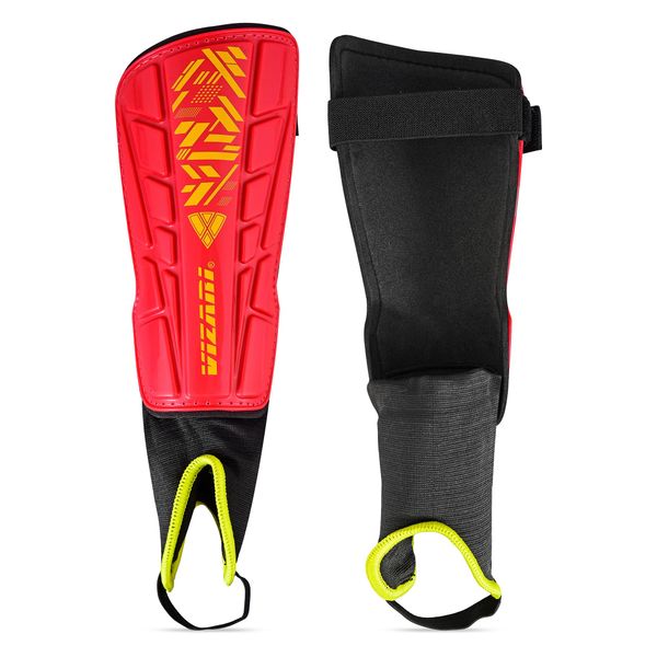 Vizari Malaga Soccer Shin Guard for Kids| Youth Soccer Shin Guard | Lightweight and Breathable Child Calf Protective Gear Soccer Equipment | Red | Medium