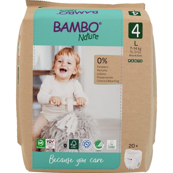 Bambo Nature Premium Training Pants, Pull Ups, Eco-Friendly Potty Training Pants, Training Nappy Pants, Secure & Comfortable, Discreet Pants for Active Day & Comfy Night's Sleep - Size 4 / L, 20PK