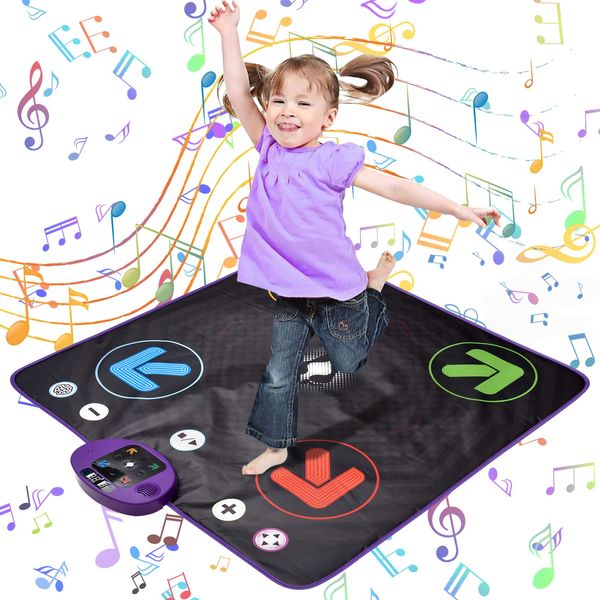 JUYOUNGA Dance Mat Toys for Girls - Play Mat with LED Lights, Adjustable Volume, 3 Game Modes, Built-in Music, Dance Game Pad Toy Christmas Birthday Gifts for 3 4 5 6 7 8 9+ years old kids girls