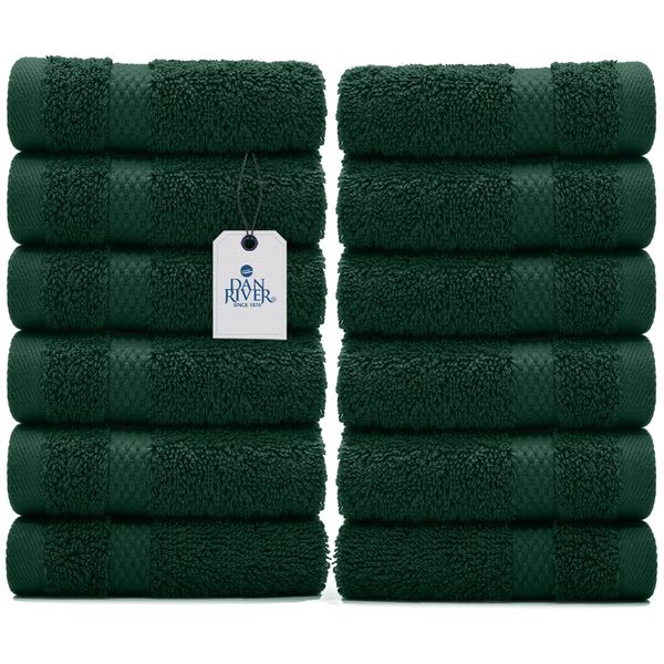 DAN RIVER 100% Cotton Face Towels 12 Pack - Premium Washcloths Highly Absorbent Towels for Bathroom, Spa and Daily Use 12x12 in, 600 GSM – Hunter Green