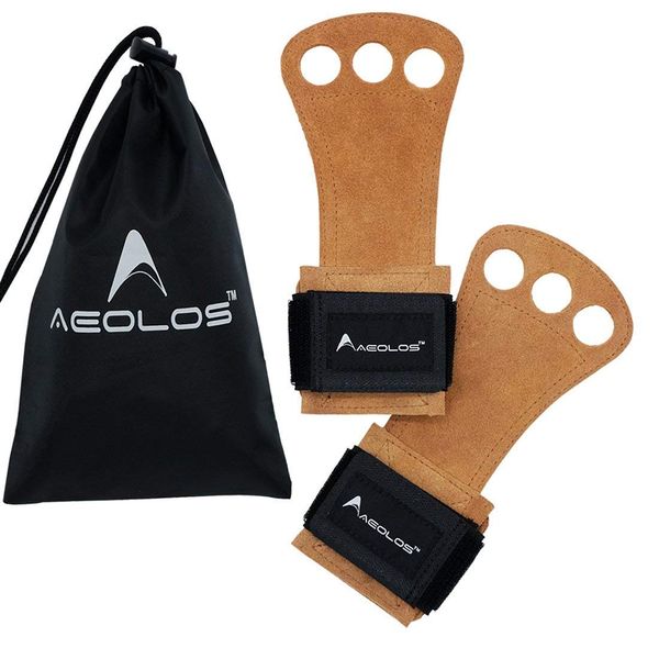 AEOLOS Leather Gymnastics Hand Grips-Great for Gymnastics,Pull up,Weight Lifting,Kettlebells and Cross Training (Brown(2 Layers Leather), Small)