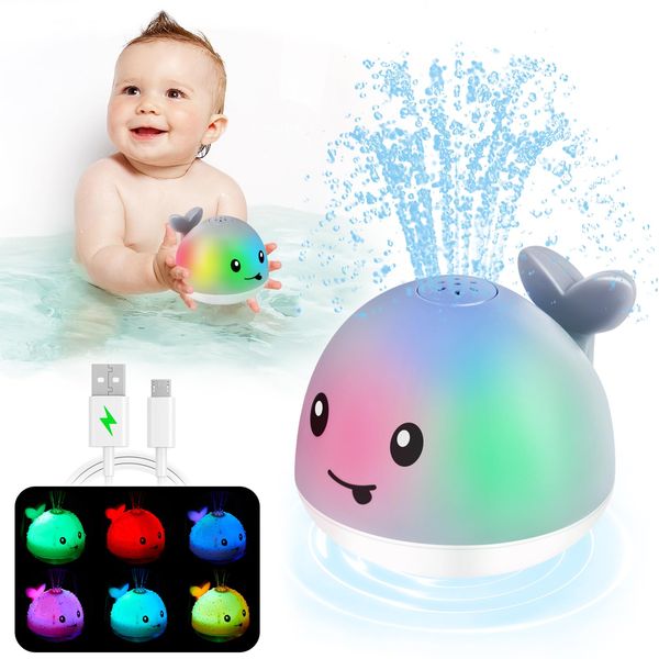 【2024 Upgraded】Baby Bath Toys, Rechargeable Whale Bath Toy Sprinkler, Light Up Bath Toys for Toddlers 1-3, Baby 6-12 12-18 Months Bathtub Fountain Spray Water Toy, Baby Birthday Shower 1 2 3 4 5 Gifts