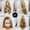 Drag Queen Long Wave Wig Brown Roots Ombre Medium Blonde Natural Color Synthetic Lace Front Wigs for Women Ladies Daily Wear Cosplay Party Blonde Wigs Side Part 24Inches