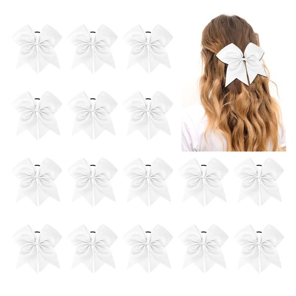 16 Pcs Hair Bows,White Cheer Bow,Hair Bows with Elastic Bands,Cheer Bows Bulk,White Hair Bow,Cheer Bows for Cheerleaders,Big Hair Bows,White Bow,White Cheer Bows Bulk,Big White Bow,Christmas Cheer Bow