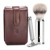 MÜHLE TRAVEL Black Leather Case Silvertip Fiber Modern Luxury Wet Shaving Set - Perfect for Every Day Use, Barbershop Quality Close Smooth Shave