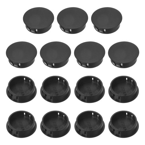 PATIKIL 32 mm/1-1/4 Plastic Hole Plugs, 15 Pack Flush Type Round Plug Snap in Hole Panel Tube Kitchen Cabinet Furniture Fencing Post Pipe Insert End Caps, Black