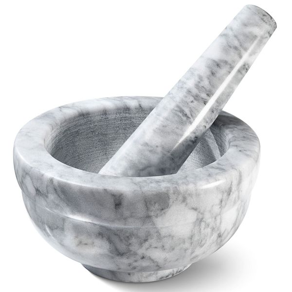 Mortar And Pestle Set Marble Grey 3.75 Inches Diameter