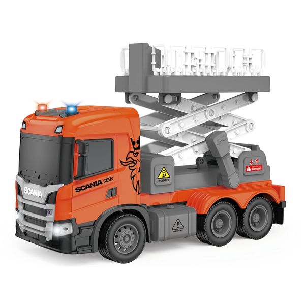 Cheerful Toys Forklift Truck, Scania Scissor Lift Toy Truck with Light and Sound, 10" Friction-Powered Construction Vehicle Car for Toddler Boys Girls