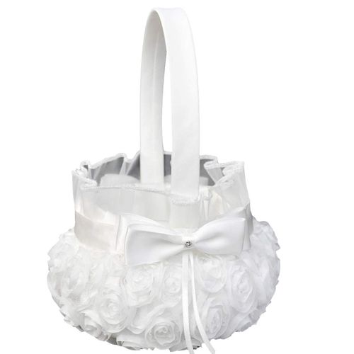 Petyoung Wedding Flower Girl Basket with Bowknot, Romantic Wedding Flower Basket Ceremony Party Decor - White