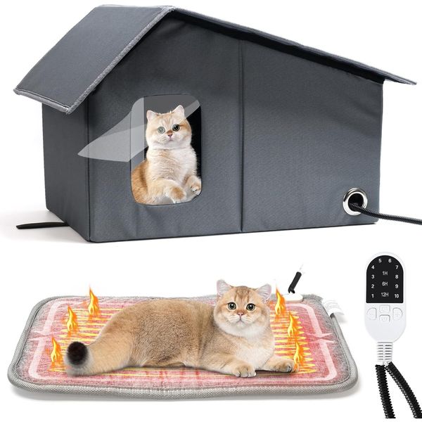 Outside Insulated Heated Cat House Pet Bed Outdoor Cat Shelter with Heating Pad