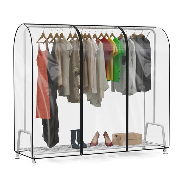 Zilink Clear Garment Rack Cover, 6Ft Transparent Clothes Rack Cover Waterproof Clothing Rack Cover with 2 Durable Zippers for Garment Rack (72"L x 20"W x 60"H, Rack Not Included)