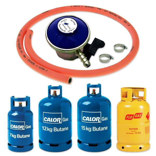 Catering Parts UK Gas Hose, Clips & Gas Regulator Butane 28 Mbar (Clip on) 21mm Clip on 30mbar BBQ