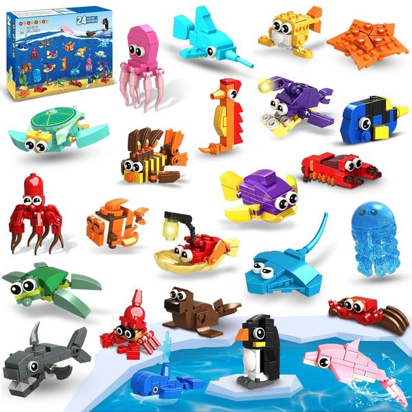 HOGOKIDS 24 Pack Party Favors for Kids Building Set - 629PCS Marine Animals Building Blocks Toy for Goodie Bag Stuffers Classroom Prizes, Valentines Day Easter Birthday Gift for Boys Girls Ages 6-12