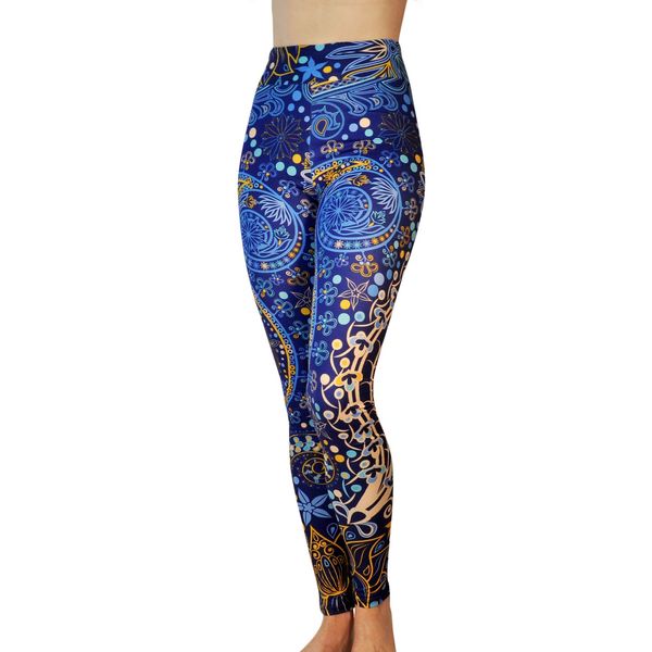 Comfy Yoga Pants - Tailored Yoga Waistband - Dry Fit - Printed High Rise Yoga Leggings (Deep Sea/Yoga Waist)