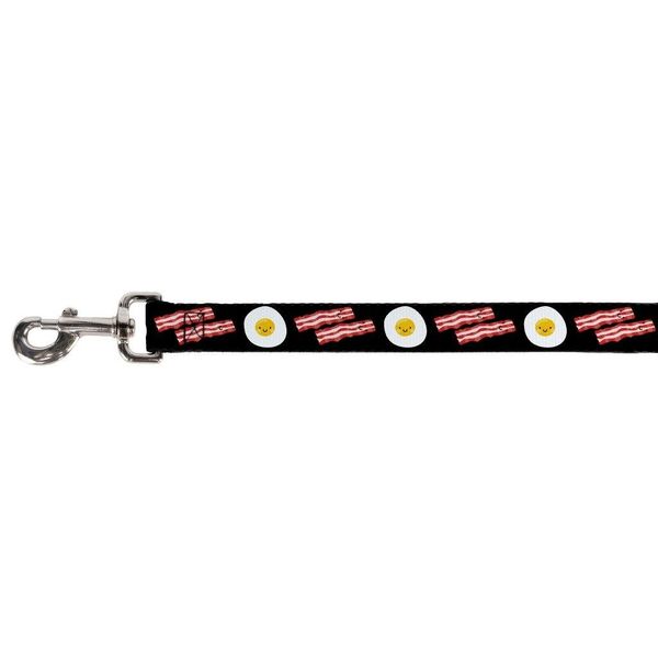 Dog Leash Bacon Eggs Black 6 Feet Long 1.5 Inch Wide