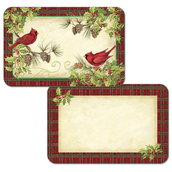 CounterArt Cardinal Wreath Reversible Rectangular Easy Care Plastic Placemat 4 pack Made in the USA