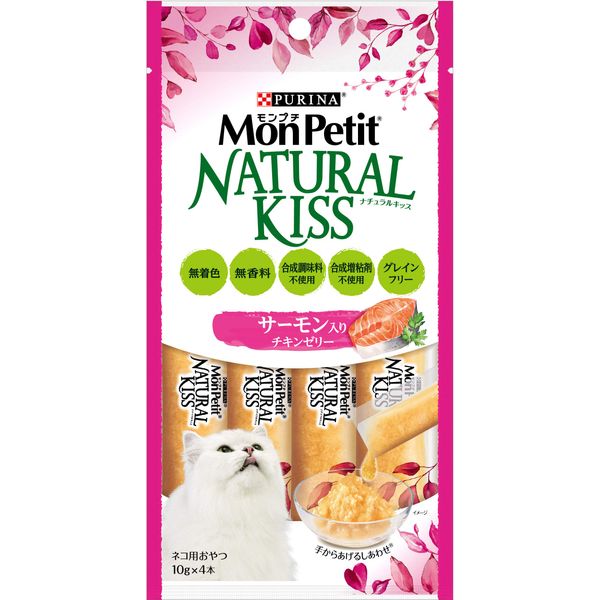 Monpuchi Cat Treat, Natural Kiss, Chicken Jelly with Salmon (0.3 oz (10 g) x 4 Packs, 5 Bags (Bulk Purchase)