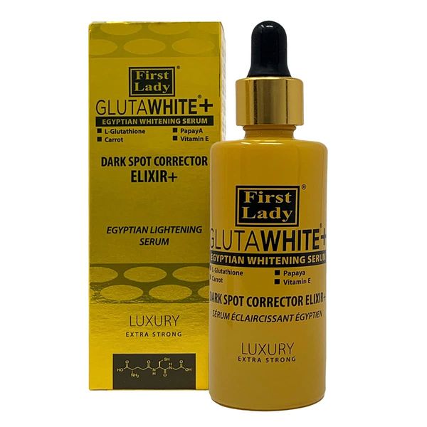 First Lady Glutawhite+ Egyptian Skin Brightening Beauty Elixir+ Serum 60ml with L- Glutathione, Papaya, Carrot, Vitamin E dark spot remover for face