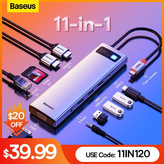 Baseus USB C HUB 16 In 1 Type C HUB To PD RJ45 VGA HD 3 Screens