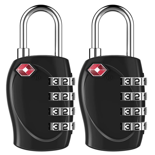 ZHEGE TSA Dial Lock, Padlock Dials 4 Digits, Small Padlock with Suitcase Zinc Alloy Shackle, Padlock Dial Outdoor Rust Free for Backpacks, Tents, Duffel Bags, Zippers (Black, 2 Pack)