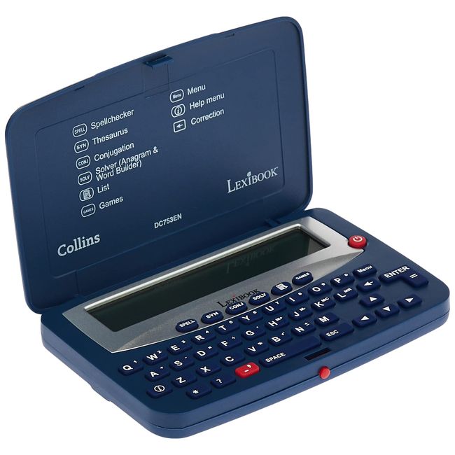 Lexibook DC753EN Electronic Pocket Spellchecker, Thesaurus, Crossword, Conjugation, Anagram Solver, Words Games, with Battery, Blue/White