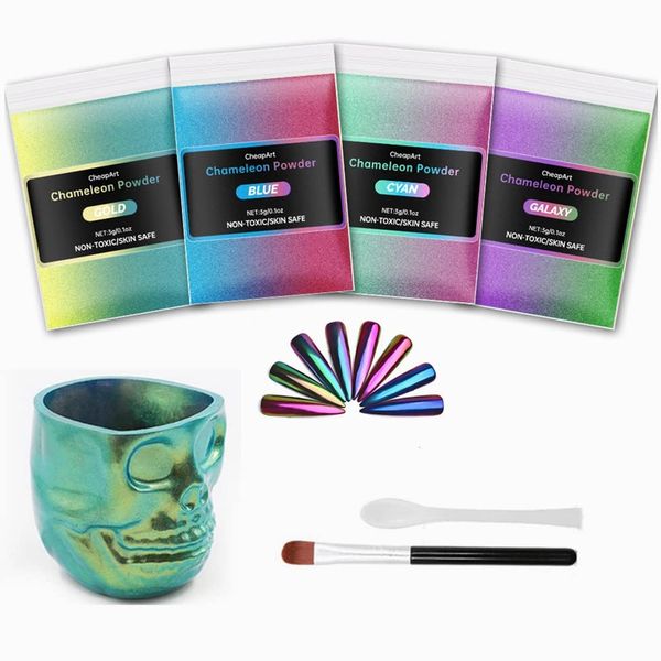 CHEAPART Chameleon Mica Powder 4 Colors Shift Pigment Powder Shimmer Holographic Mica Powder Chrome Epoxy Resin Tumbler Nail Art Polymer Clay Slime Makeup Acrylic Paint