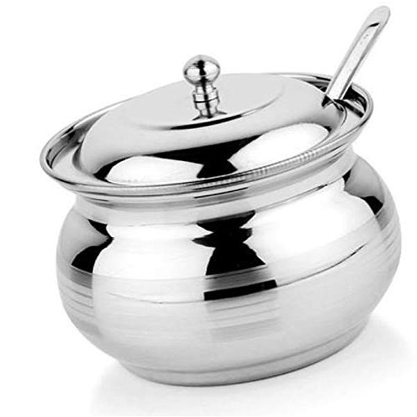 Rastogi Handicrafts Stainless Steel Small Storage Pot with lid for Oil Ghee, salt, tea, coffee, spices, dry fruits, sugar (3) Size in Inch - Length- 3.5 x Width- 3.5 x Height- 3