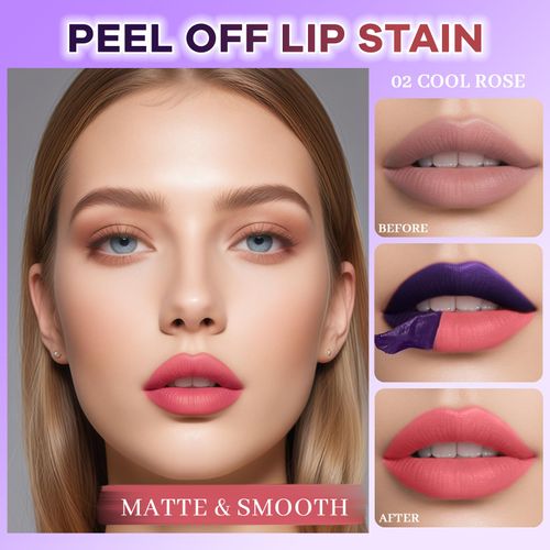 Prreal Peel Off Lip Stain, Colours Lip Liner Stain, Matte Lip Tint Peel Off, Non-Stick Tattoo Colour Lip Gloss, Waterproof Liquid Lipstick, Highly Pigmented Lip Makeup, #02 Cool Rose