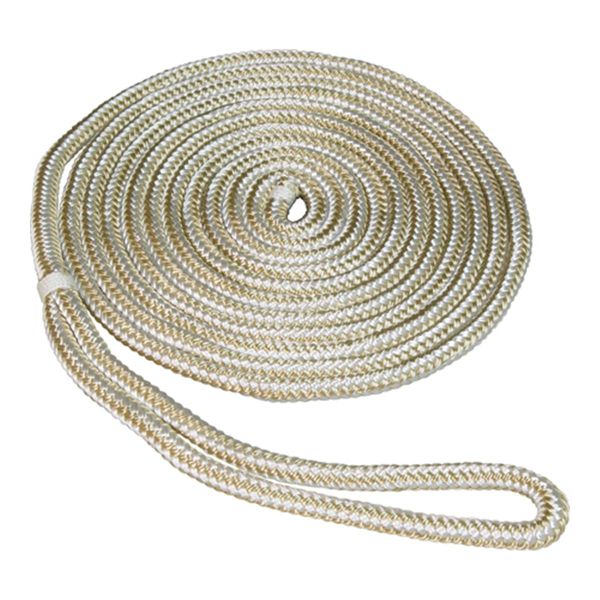 SeaSense Double Braid Nylon Dock Line, 1/2" X 15' , Gold/White (50013064)