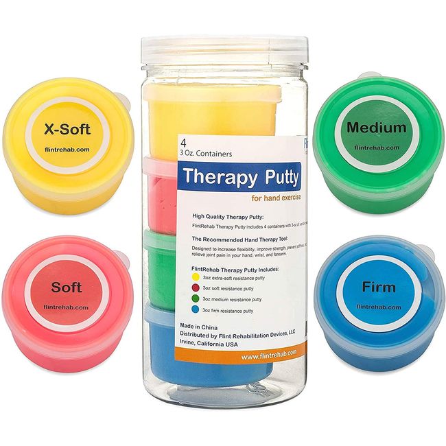 Flintrehab Premium Quality Therapy Putty (4 Pack, 3-Oz Each) for Hand Exercise R