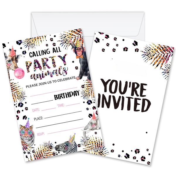 Calling All Party Animals - Jungle Animal Theme Birthday Invite for Boys Teen, Leopard Print Birthday Party Invitations Card, 20 Invitations With Envelopes, Birthday Party Supplies & Decorations -010