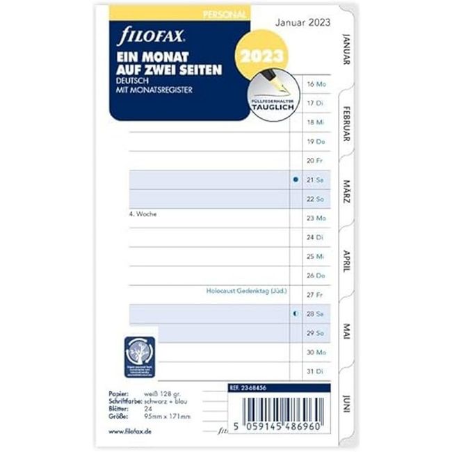 Filofax Personal 1Mo./2S. tabbed (deutsch)2023